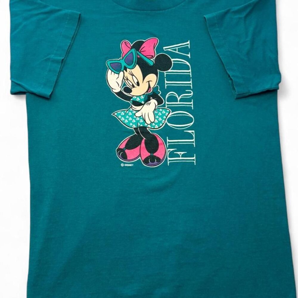 Vintage 90s Disney Minnie Mouse Florida T Shirt Youth L Kids Teal Brazos USA
